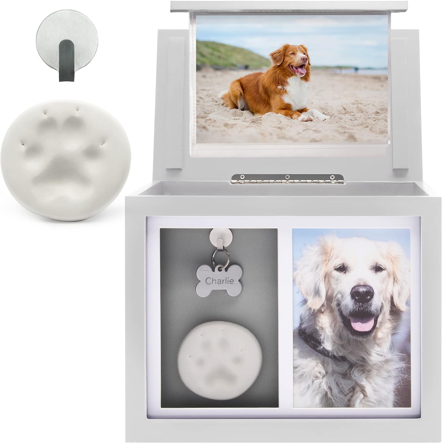 Sduby Pet Urns for Dogs Ashes - Wooden Memorial Dog Urns for Ashes Personalized, Premium Cat Urns for Ashes, Clay Imprint Kit, Pet Paw Print Kit, Keepsake Memory Frame, Photo Book