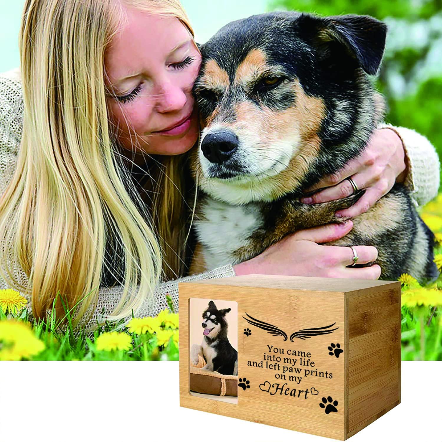 Sduby Pet Urns for Dogs or Cat Ashes, Dog Keepsake Box Cremation Urn, Pet Memorial Box, Pet Cremation Urn with Photo Frame,Large Wooden Urn for Dog Ashes, Pet Loss Memorial Gifts (170 Cubic Inches)