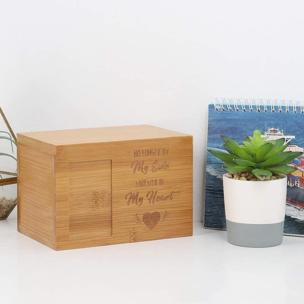 Handmade Pet Memorial Box with Photo Frame - Wooden Pet Urn with Compartment for Ashes and Keepsakes